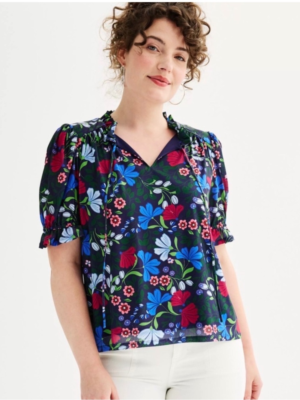 Draper James Puff Sleeve Floral Top Size XL